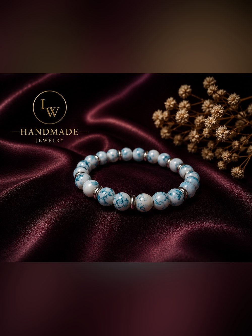 Handmade Blue & White Marbled Bead Bracelet by LW